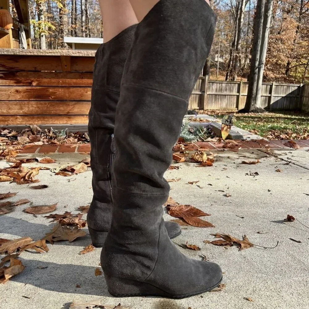 Franco Sarto Abela Suede Over-the-Knee Charcoal Gray Zip Boots Sz 6